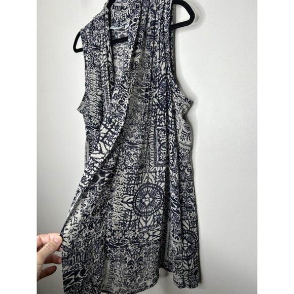 Susan Graver Artisan Blue  Floral Open Front Duster Kimono Vest Size Medium - Picture 2 of 9